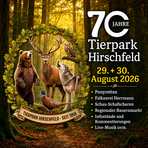 Plakat mit Tieren  und Text 70 Jahre Tierpark Hirschfeld