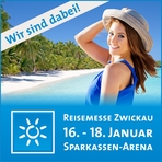Frau mit Sonnenhut am Strand als Werbung f&uuml;r die Reisemesse