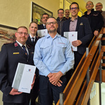 Beigeordneter Mario M&uuml;ller, Kreisbrandmeister Alexander L&ouml;chel, das Team der stellvertretenden Kreisbrandmeister und die Vertreterinnen und Vertreter der Feuerwehrverb&auml;nde 