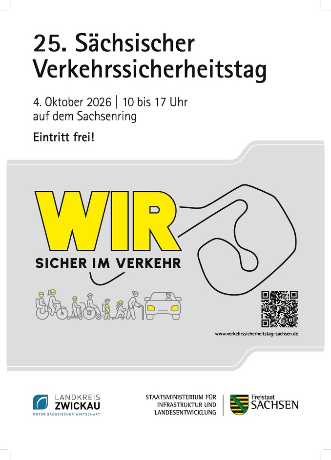 Plakat mit Text 25. Verkehrssicherheitstag und Grafik Umrisse Sachsenring und Familie